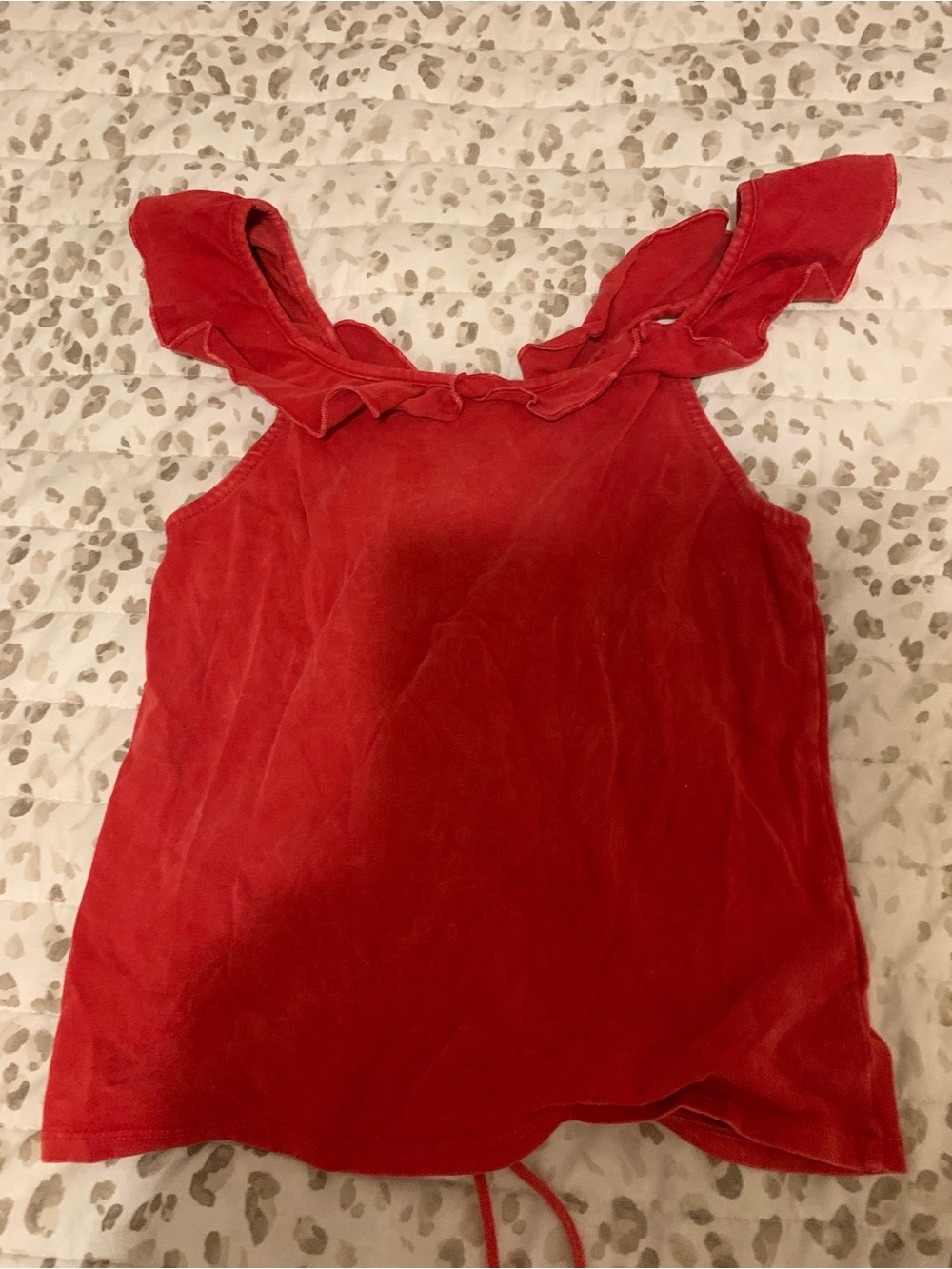 We The Free Red Ruffled Strap Tank with Center Drawstring - Picture 2 of 3